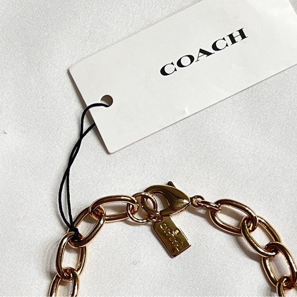NWT COACH SIGNATURE ‘C’ CHUNKY CHAIN LINK NECKLACE WITH GREEN ALLOTROPE STONES - Picture 7 of 10